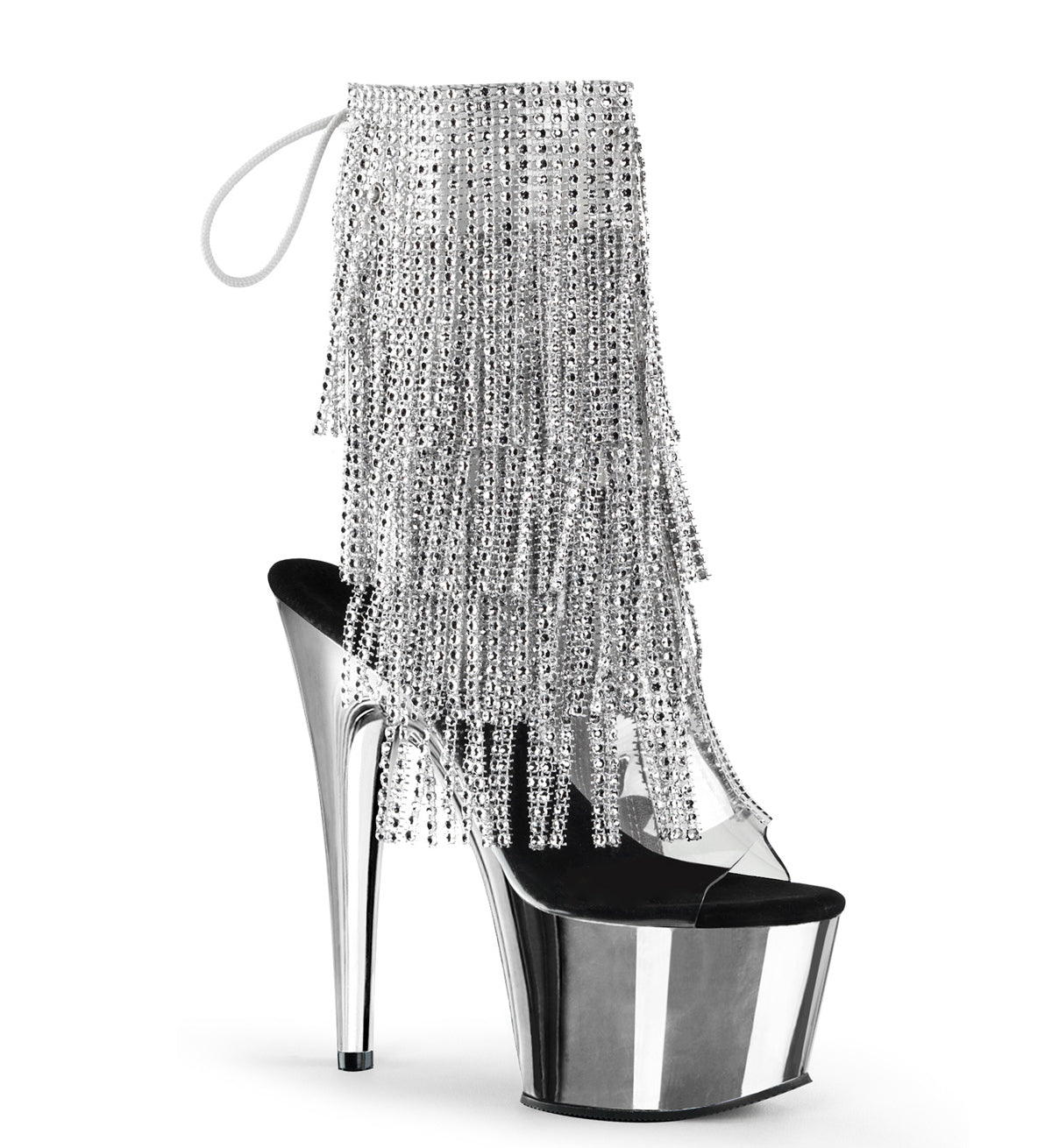 17CM/7inch High Heel chrome platform Sandals, Rhinestone Fringe Lace-Up Pole Dance Sandals for Stage & Club – Pole with me