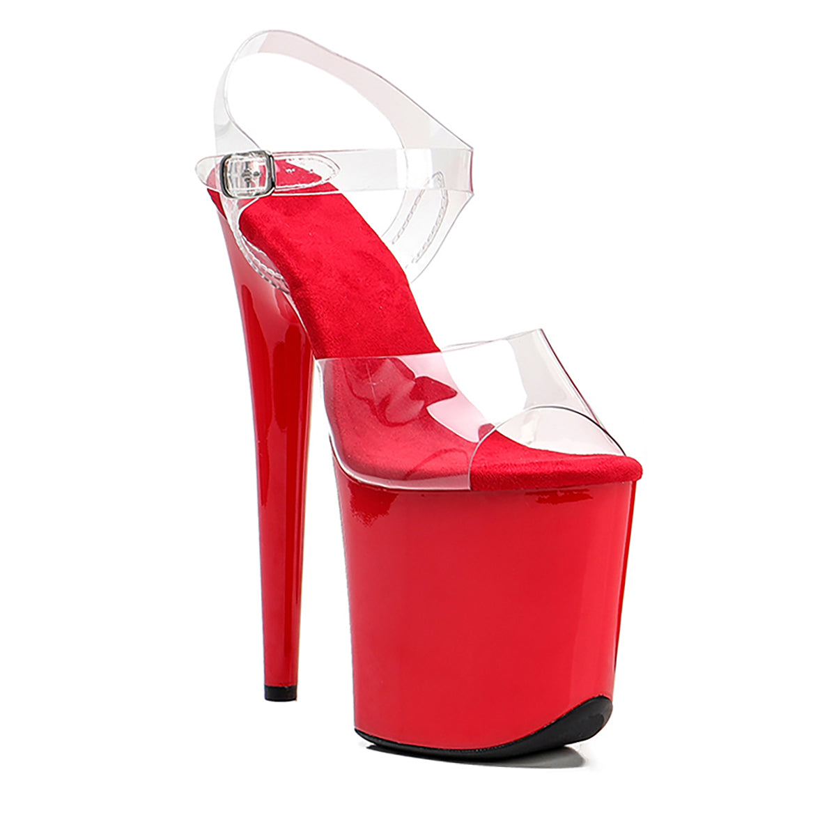 Polewithme 20cm/8-inch Platform High-Heel Sandals with Transparent PVC Upper and Patent Leather—Platform Heels Designed for Pole Dancing and Stage Performances