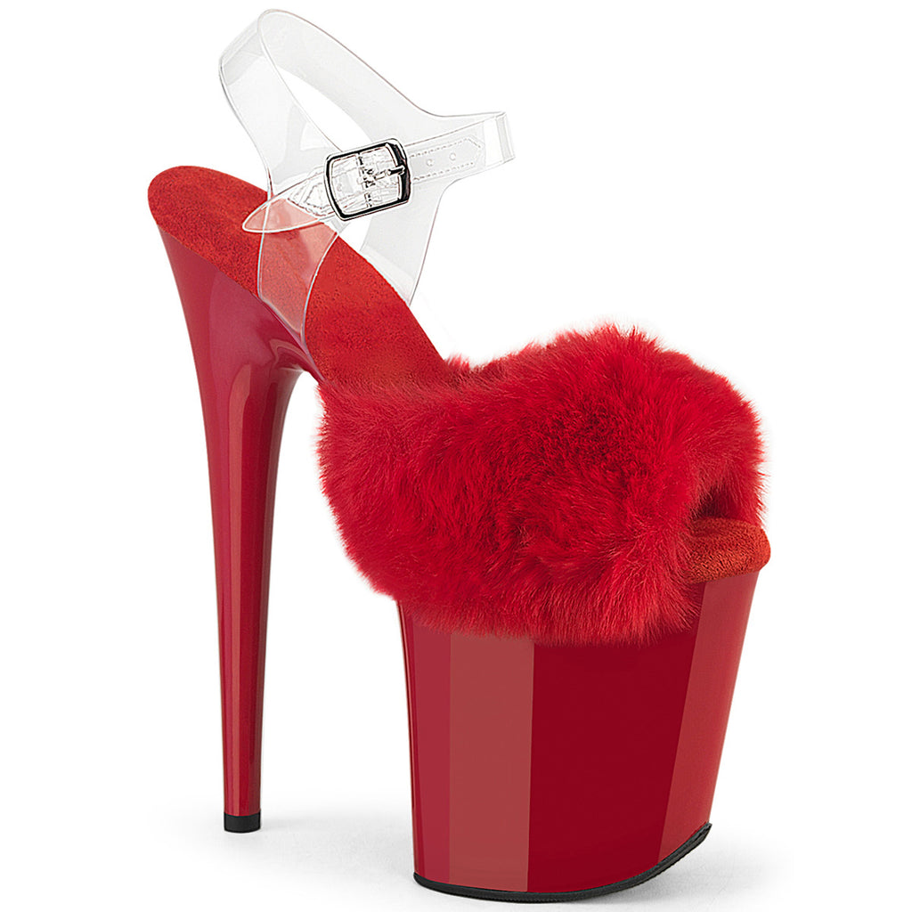 Polewithme 20CM/8Inch Fluffy Platform Heels with Clear Straps