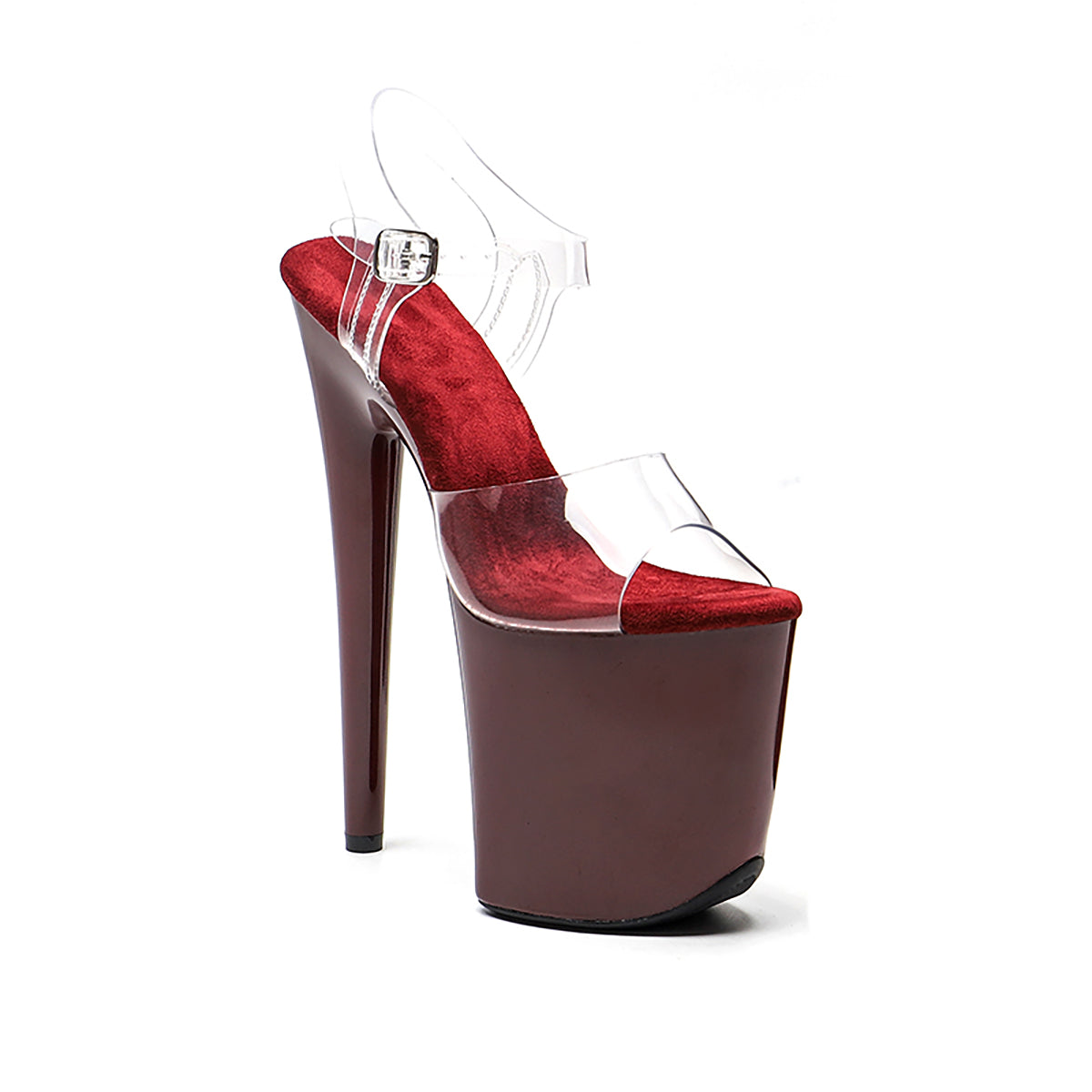 Polewithme 20cm/8-inch Platform High-Heel Sandals with Transparent PVC Upper and Patent Leather—Platform Heels Designed for Pole Dancing and Stage Performances