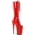 Pole with Me 20cm//8inch Super-High Heel Platform Mid-Calf Boots — Patent Leather Lace-Up Boots for Pole Dancing and Parties