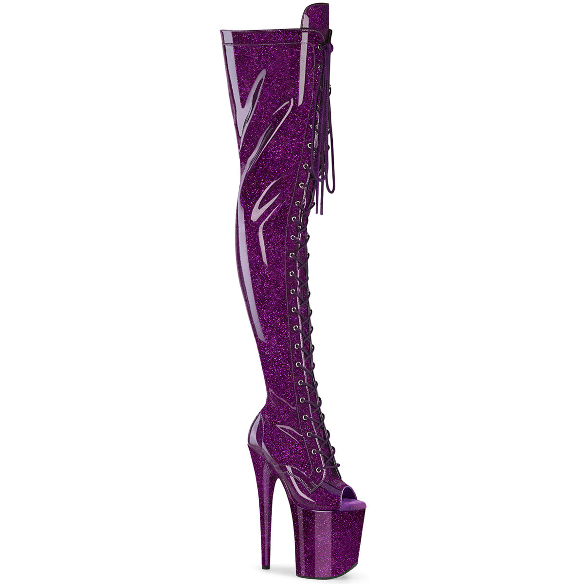 20CM/8inch Extreme High Heel Platform Thigh High Boots, Glitter Peep Toe Lace-Up Over The Knee Pole Dance Boots – Pole with me