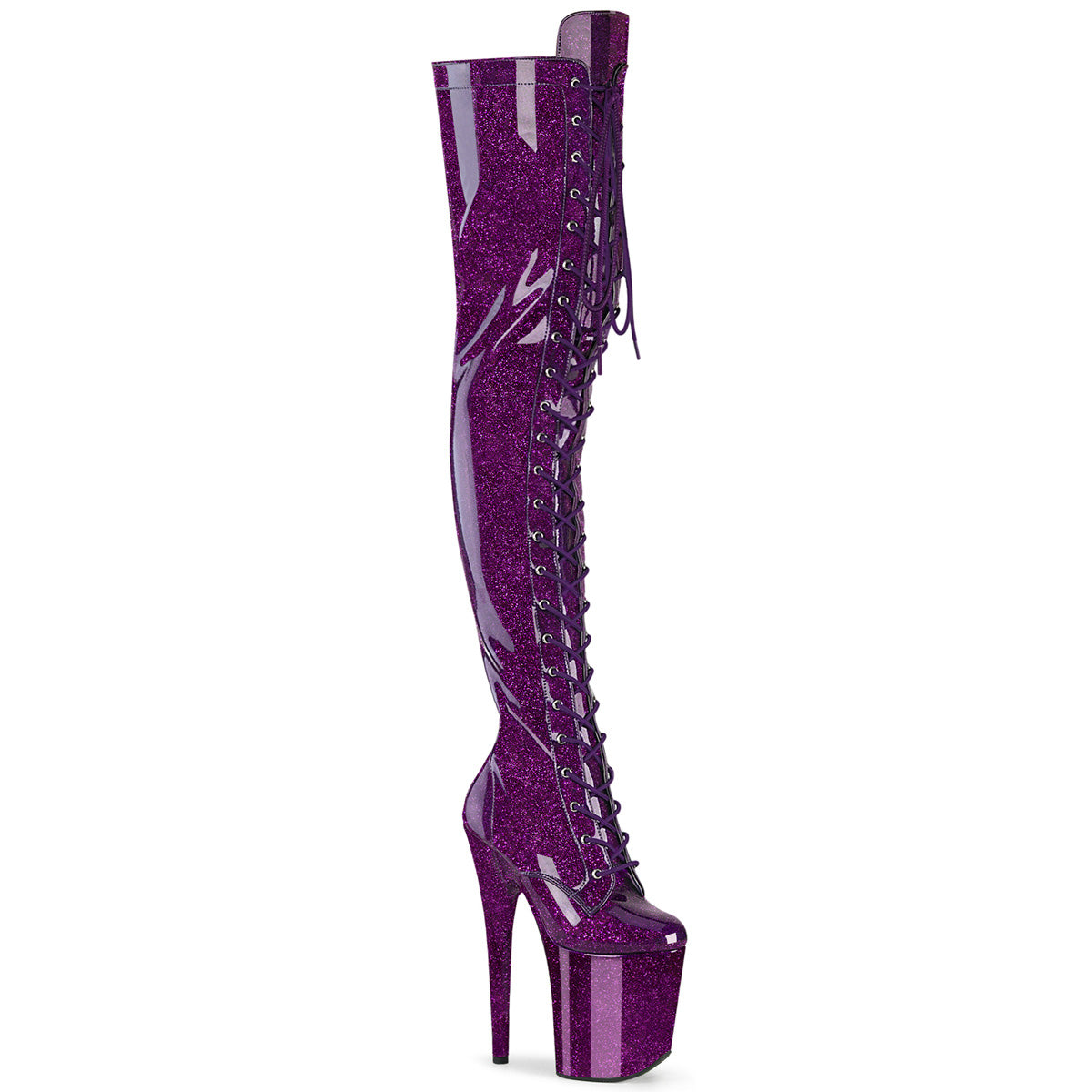 20CM/8inch Extreme High Heel Platform Thigh High Boots, Glitter Lace-Up Over The Knee Pole Dance Boots – Pole with me
