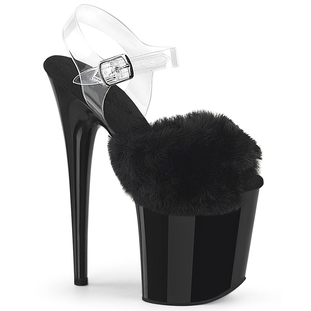 Polewithme 20CM/8Inch Fluffy Platform Heels with Clear Straps