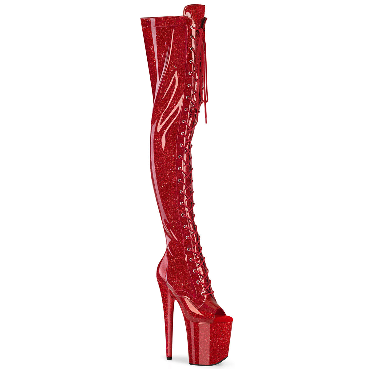 20CM/8inch Extreme High Heel Platform Thigh High Boots, Glitter Peep Toe Lace-Up Over The Knee Pole Dance Boots – Pole with me
