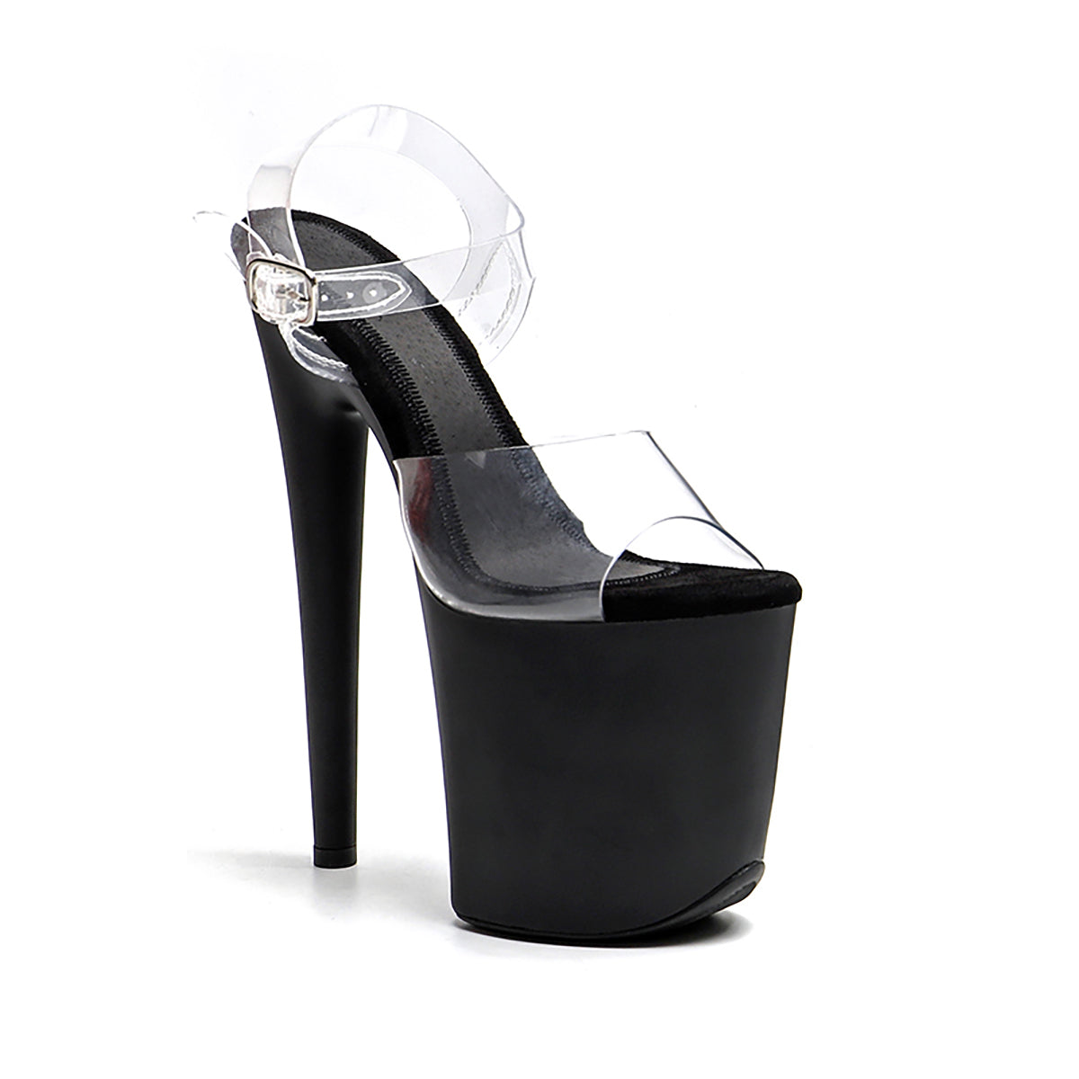 Polewithme 20cm/8-inch Platform High-Heel Sandals with Transparent PVC Upper and Patent Leather—Platform Heels Designed for Pole Dancing and Stage Performances