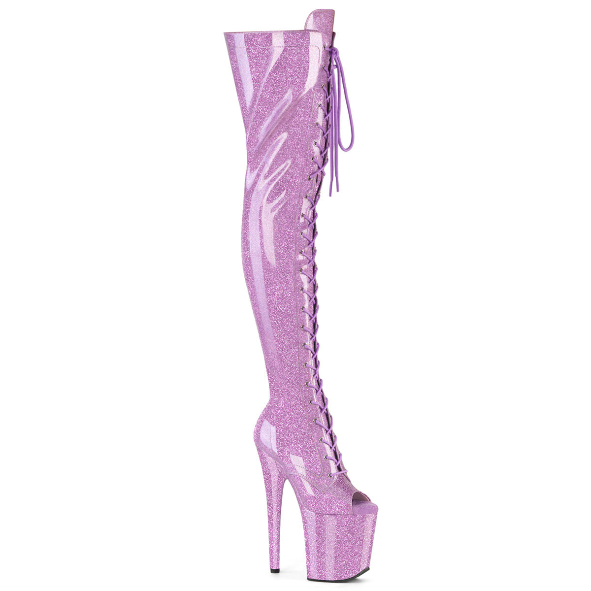 20CM/8inch Extreme High Heel Platform Thigh High Boots, Glitter Peep Toe Lace-Up Over The Knee Pole Dance Boots – Pole with me