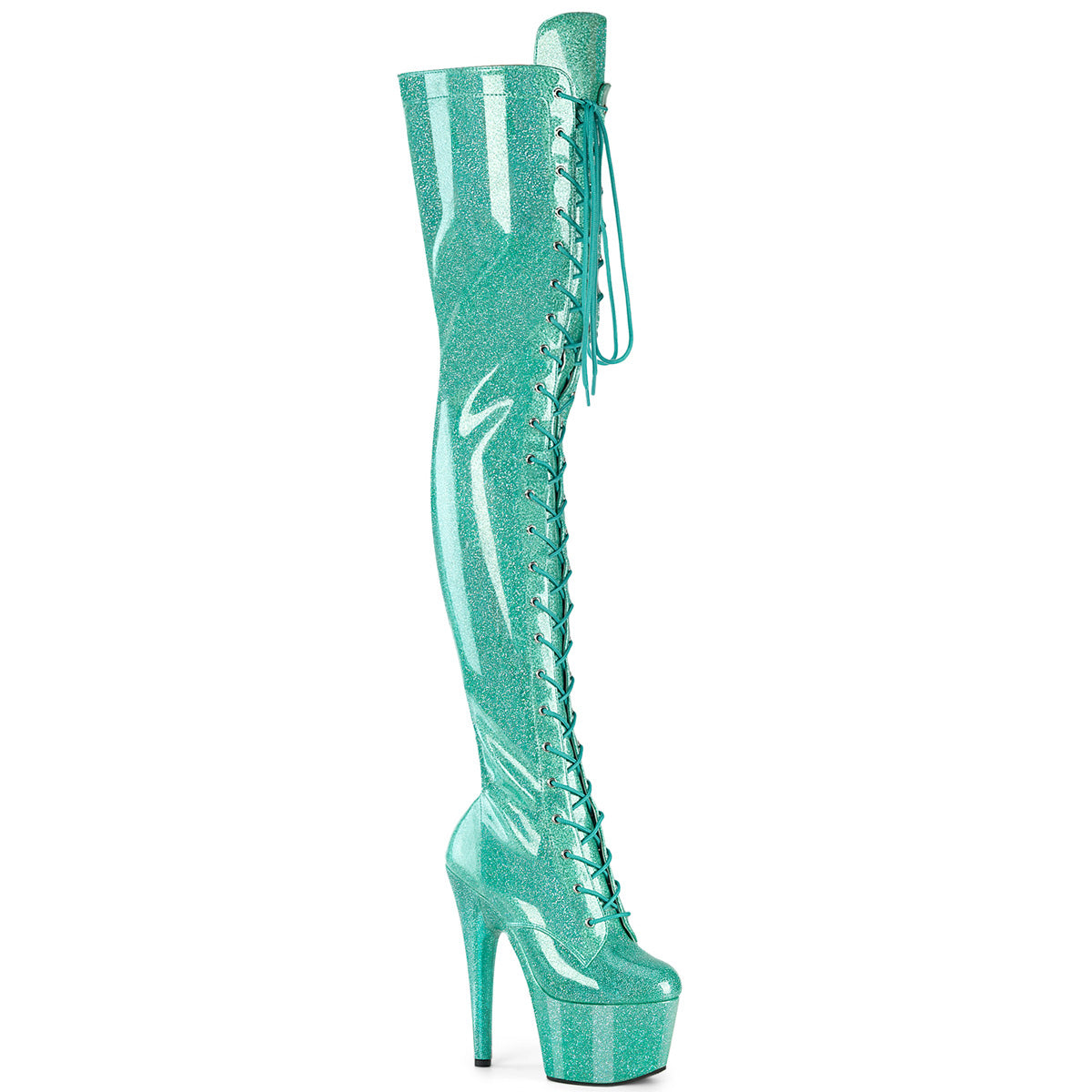 17CM/7inch Extreme High Heel Platform Thigh High Boots, Glitter Lace-Up Over The Knee Pole Dance Boots – Pole with me