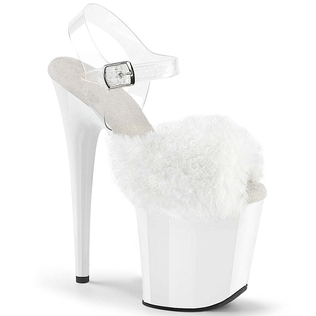 Polewithme 20CM/8Inch Fluffy Platform Heels with Clear Straps