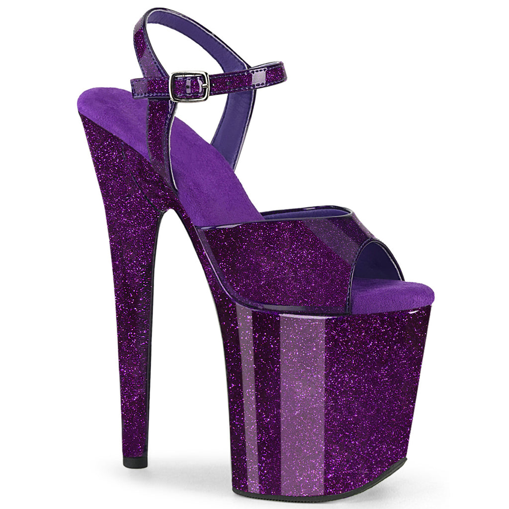 Polewithme 20cm /8inch platform high-heeled sandals, crafted from glossy glitter leather—designed specifically for pole dancing and stage performances.