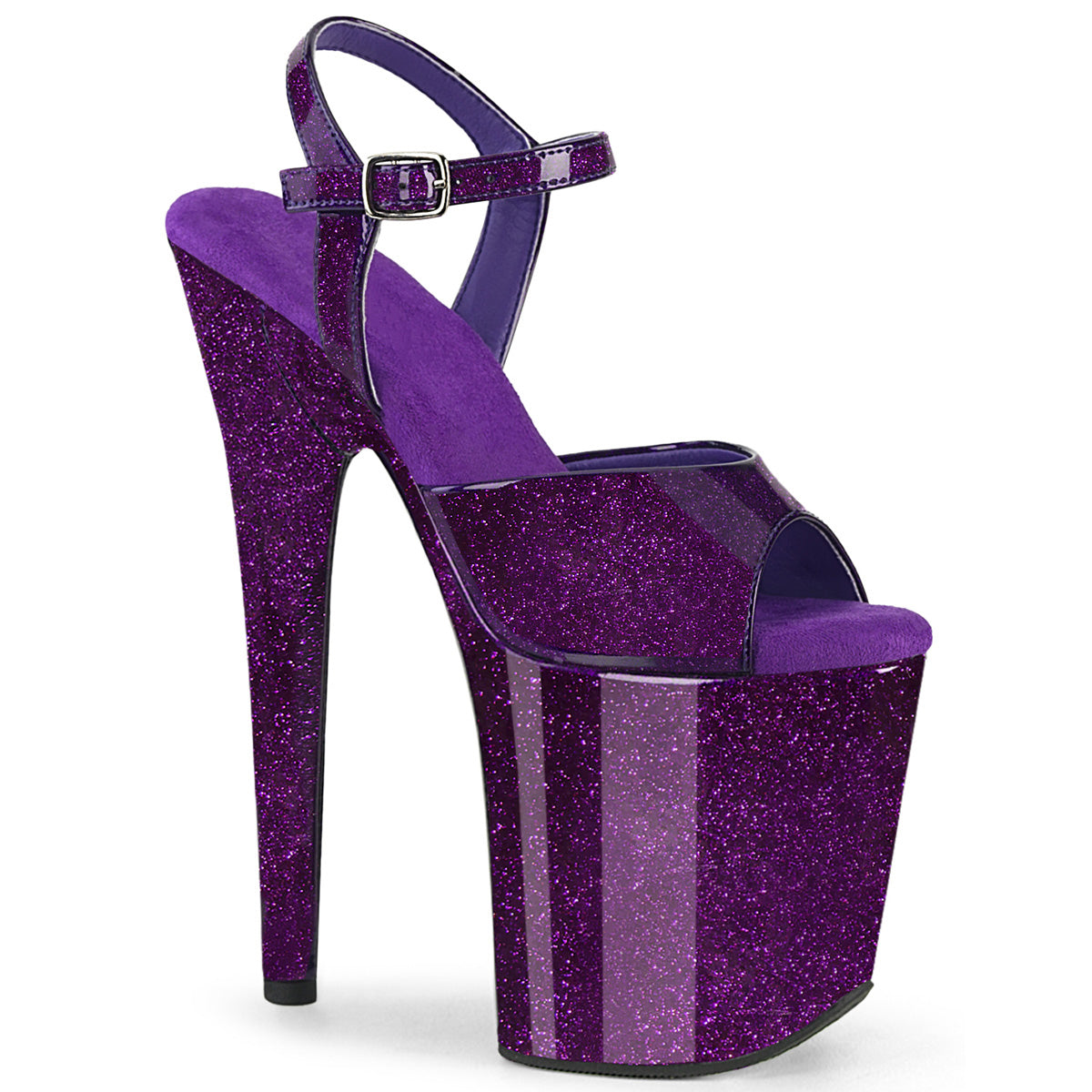 Polewithme 20cm /8inch platform high-heeled sandals, crafted from glossy glitter leather—designed specifically for pole dancing and stage performances.