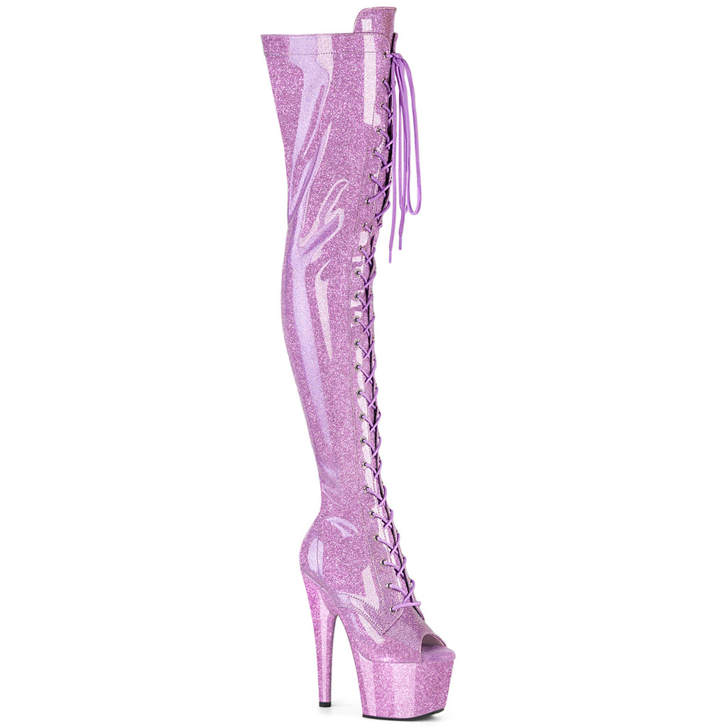 17cm/7inch Ultra-High Heel Platform Peep-Toe Over-the-Knee Boots, Sequin Lace-Up Pole Dance Boots — Pole with me.