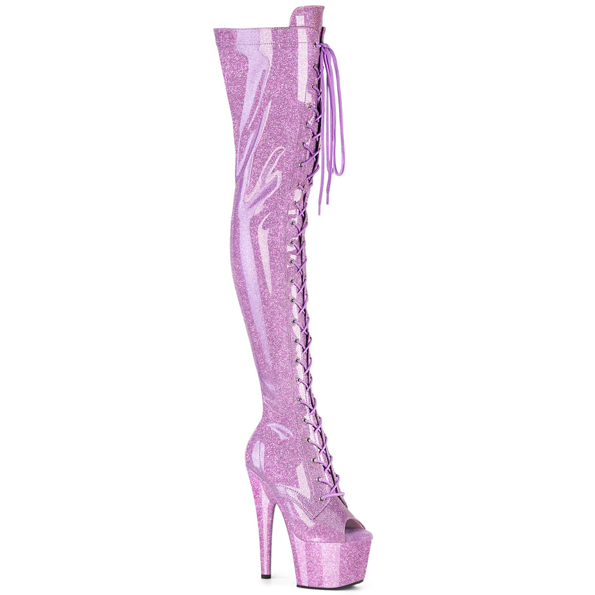 17cm/7inch Ultra-High Heel Platform Peep-Toe Over-the-Knee Boots, Sequin Lace-Up Pole Dance Boots — Pole with me.