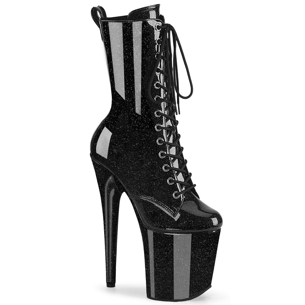 20CM/8inch Extreme High Heel Platform Mid Calf Boots, Glitter Lace-Up Stiletto Pole Dance Boots – Pole with me