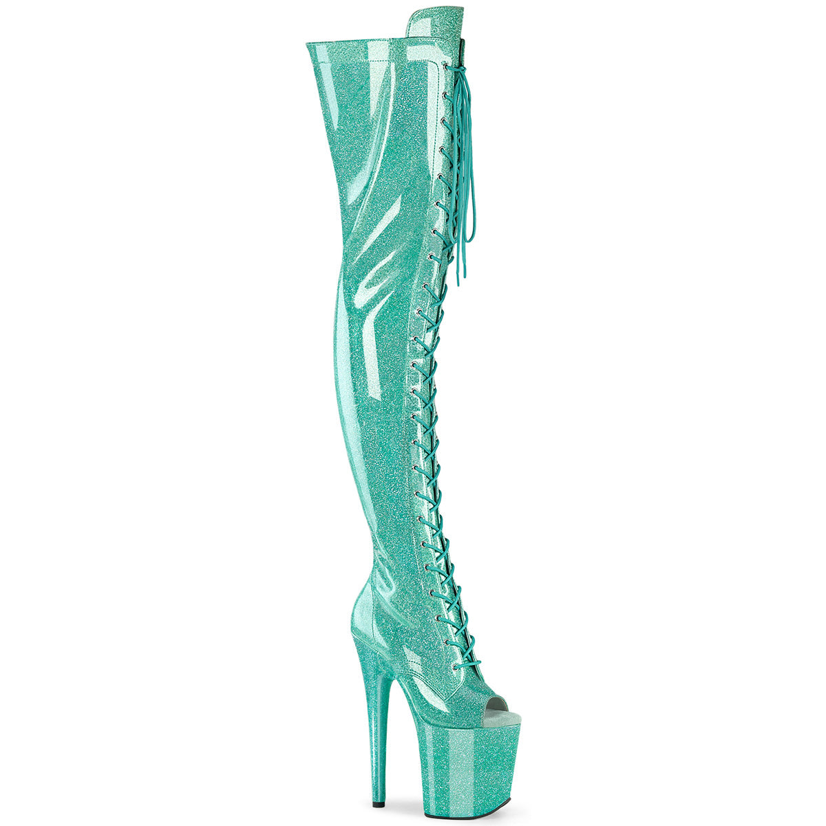 20CM/8inch Extreme High Heel Platform Thigh High Boots, Glitter Peep Toe Lace-Up Over The Knee Pole Dance Boots – Pole with me