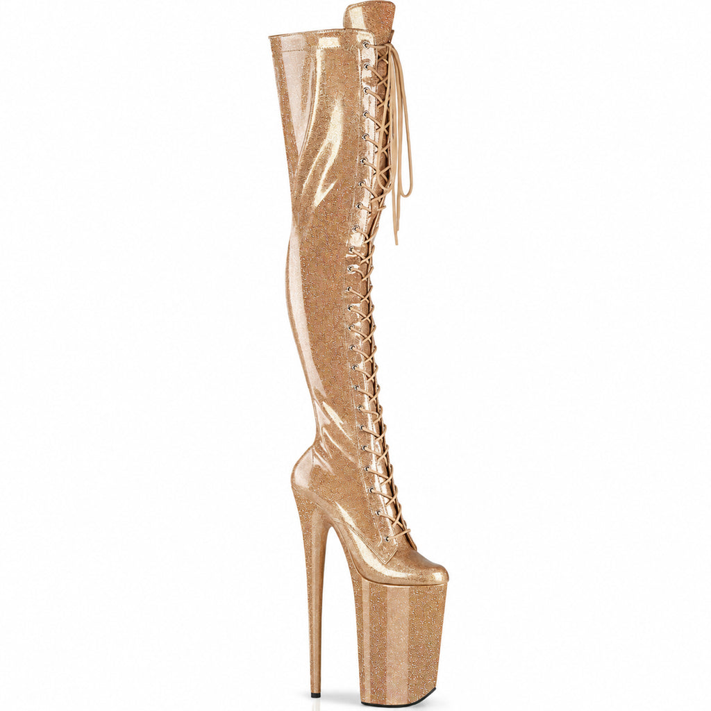23CM/9inch Extreme High Heel Platform Thigh High Boots, Glitter Lace-Up Over The Knee Pole Dance Boots – Pole with me