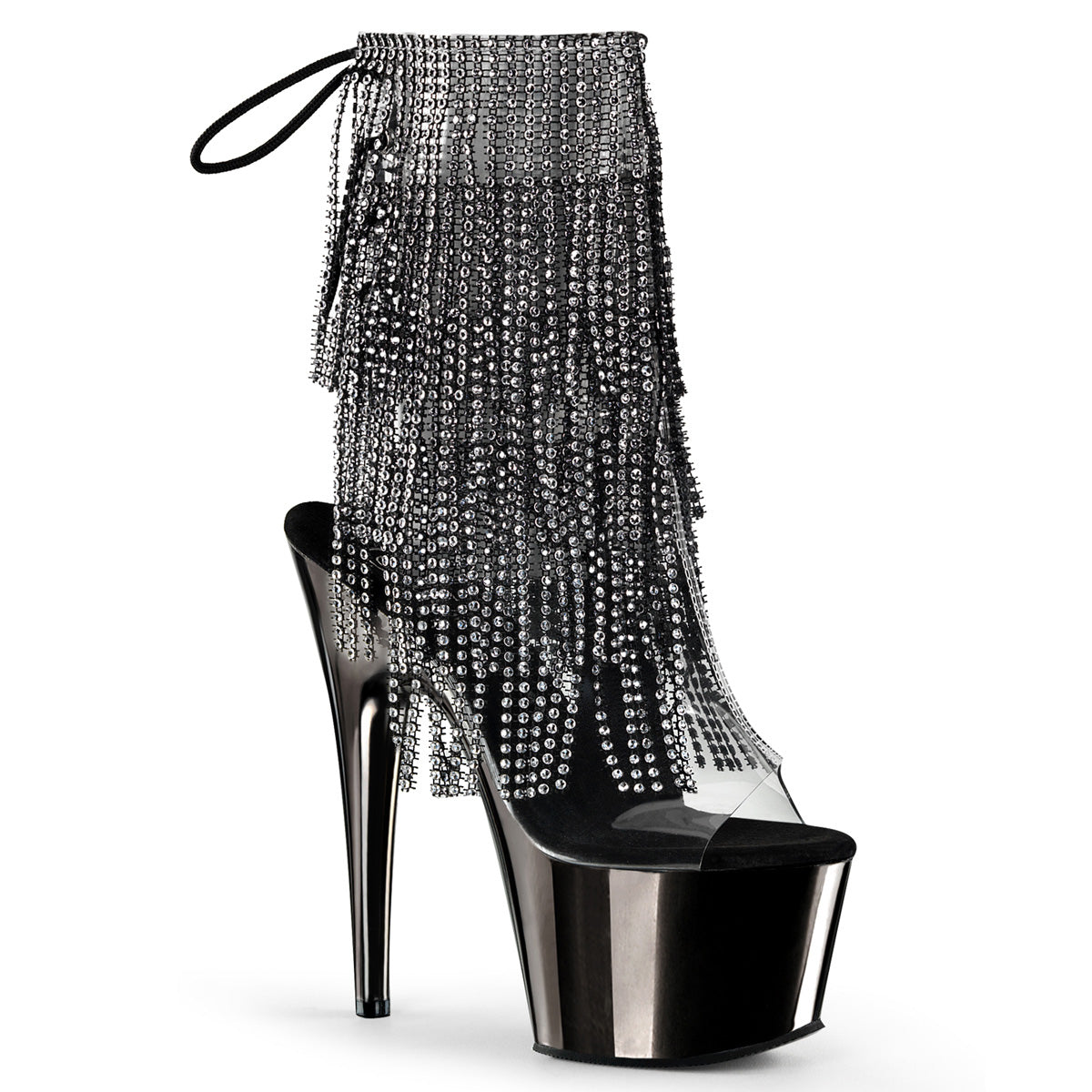17CM/7inch High Heel chrome platform Sandals, Rhinestone Fringe Lace-Up Pole Dance Sandals for Stage & Club – Pole with me