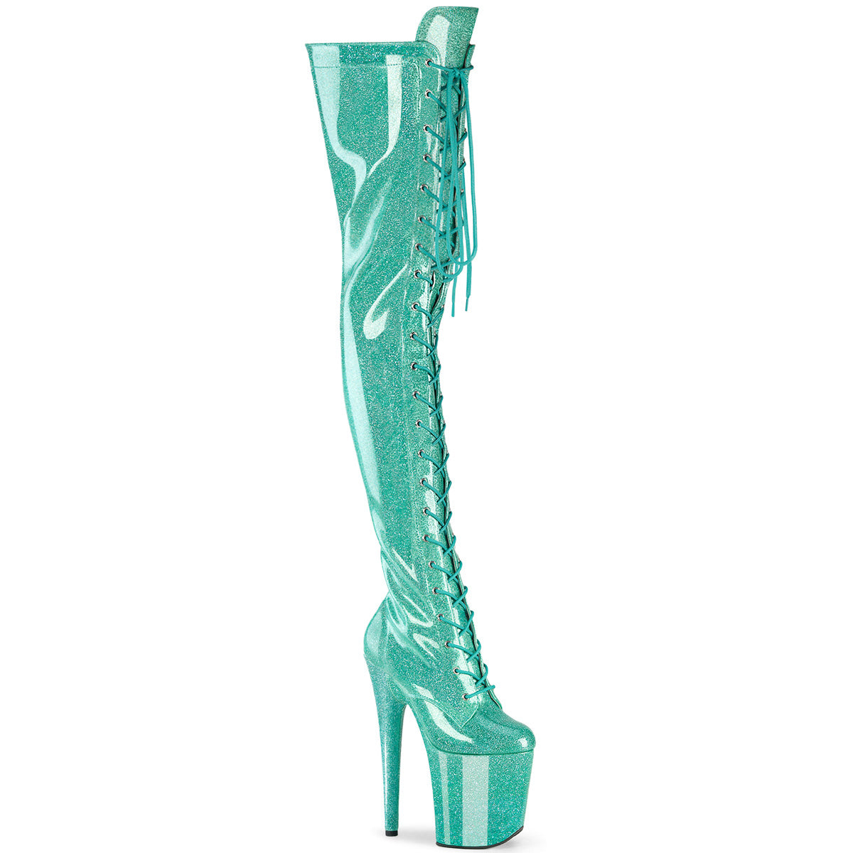 20CM/8inch Extreme High Heel Platform Thigh High Boots, Glitter Lace-Up Over The Knee Pole Dance Boots – Pole with me