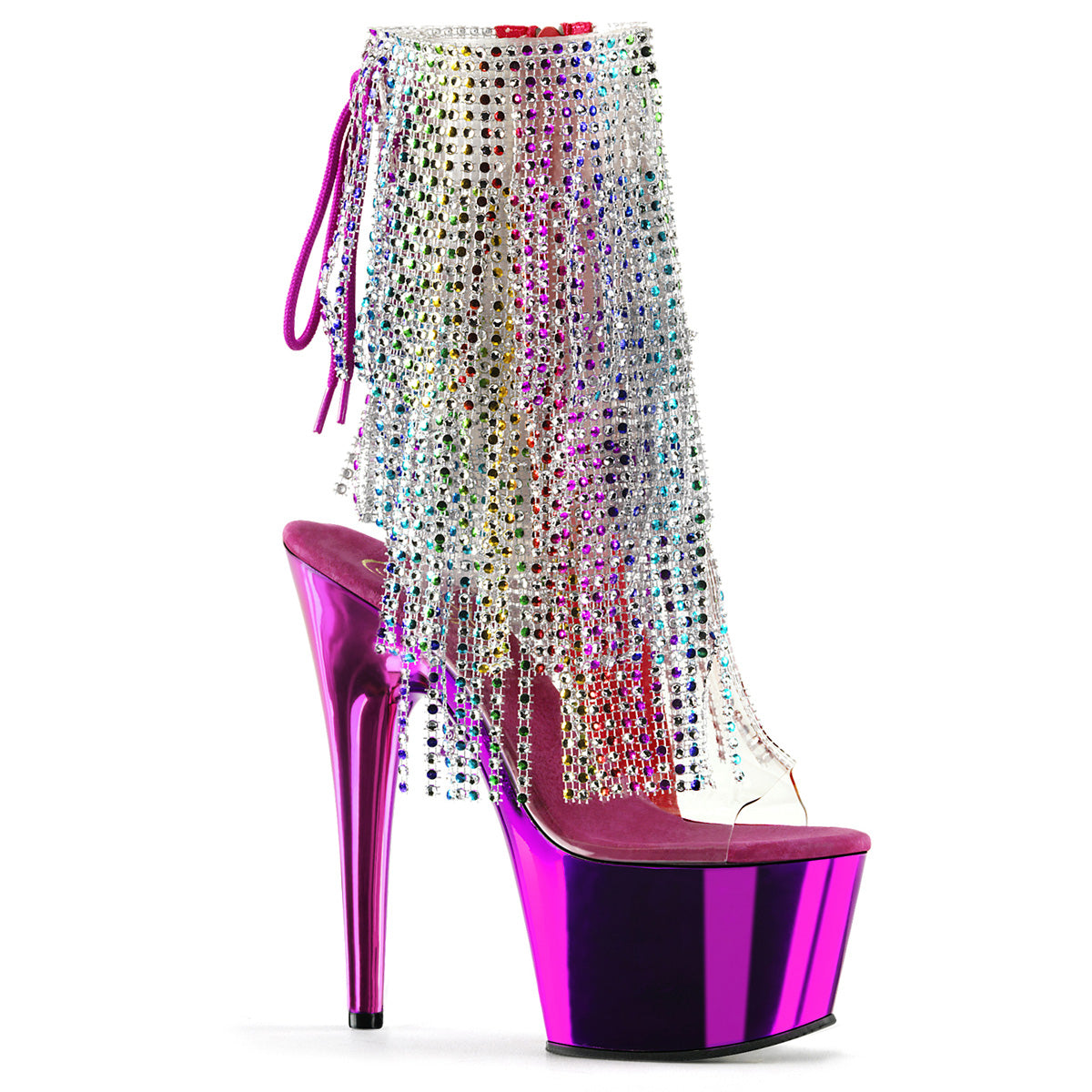 17CM/7inch High Heel chrome platform Sandals, Rhinestone Fringe Lace-Up Pole Dance Sandals for Stage & Club – Pole with me