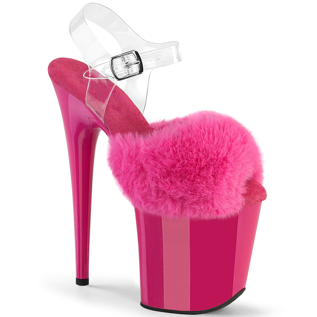 Polewithme 20CM/8Inch Fluffy Platform Heels with Clear Straps