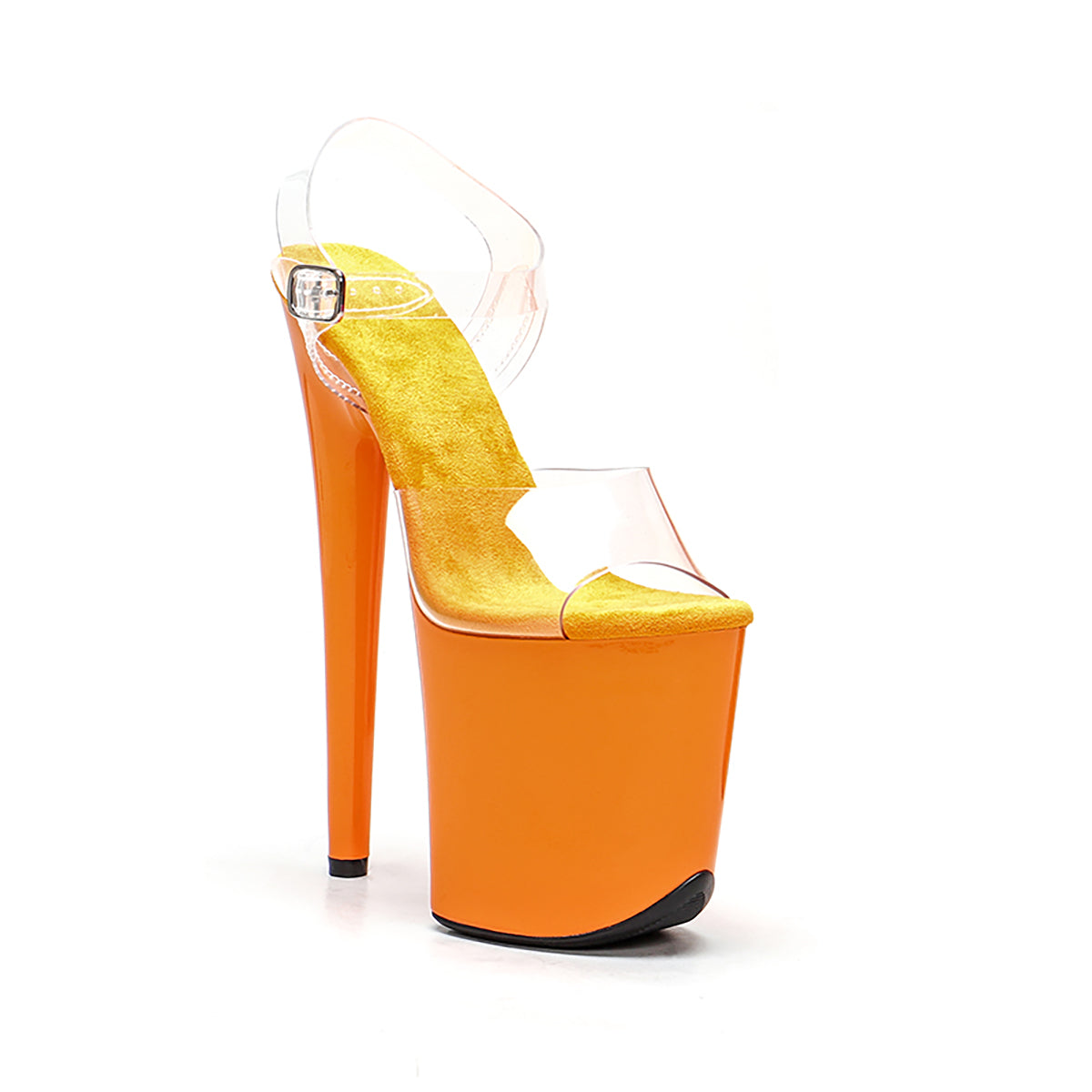 Polewithme 20cm/8-inch Platform High-Heel Sandals with Transparent PVC Upper and Patent Leather—Platform Heels Designed for Pole Dancing and Stage Performances