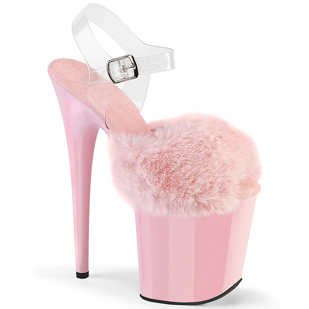 Polewithme 20CM/8Inch Fluffy Platform Heels with Clear Straps