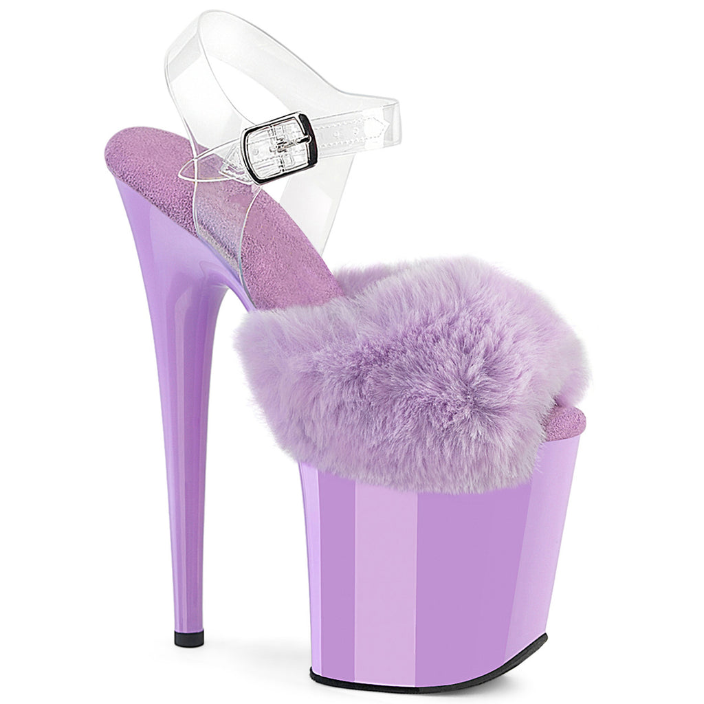 Polewithme 20CM/8Inch Fluffy Platform Heels with Clear Straps