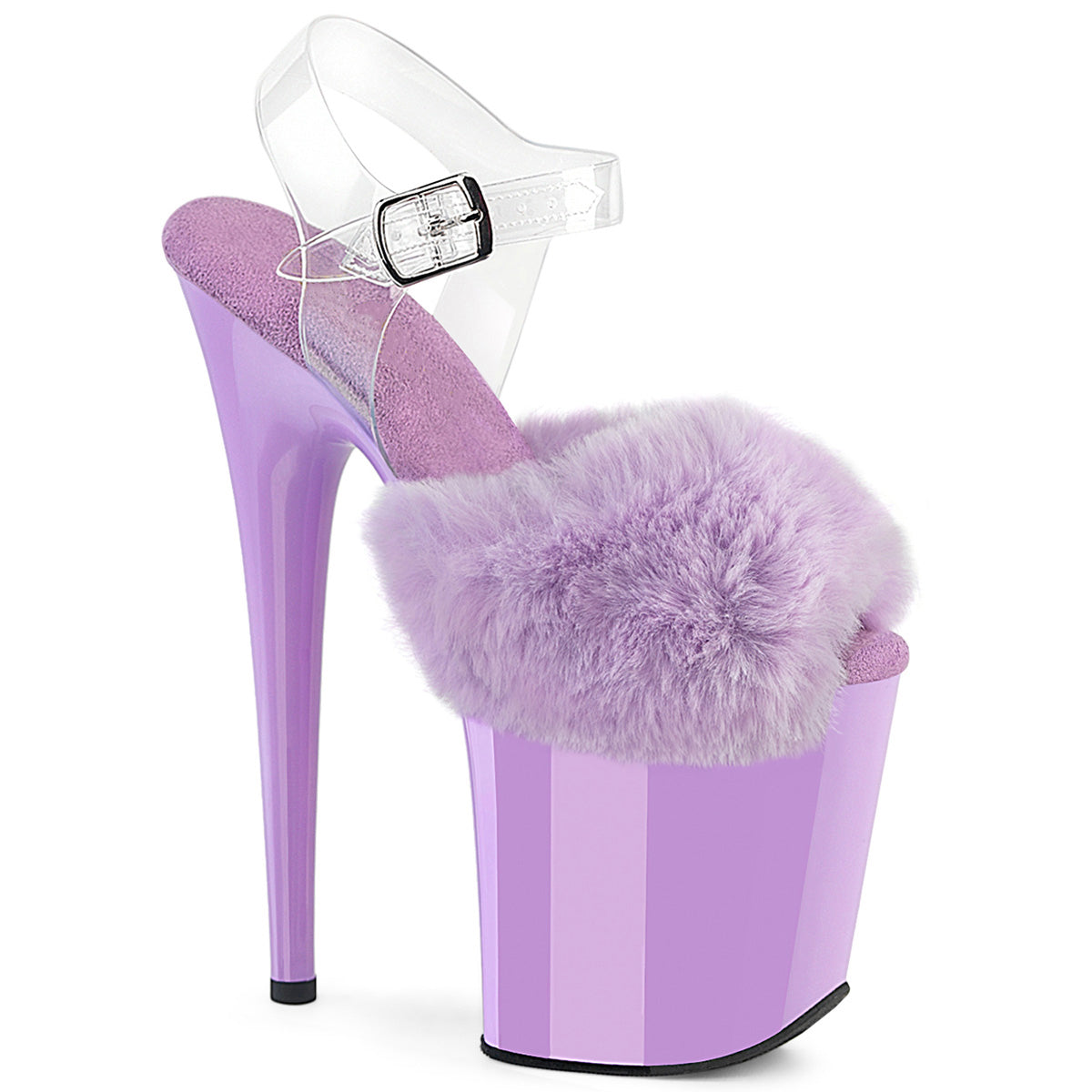 Polewithme 20CM/8Inch Fluffy Platform Heels with Clear Straps
