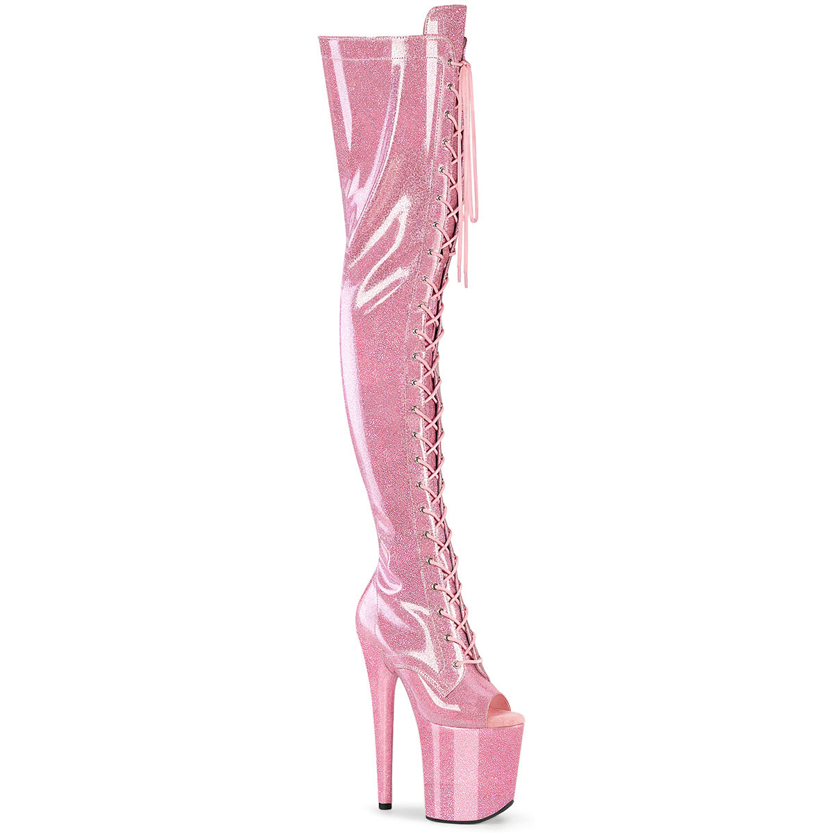 20CM/8inch Extreme High Heel Platform Thigh High Boots, Glitter Peep Toe Lace-Up Over The Knee Pole Dance Boots – Pole with me